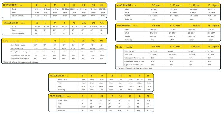 Masuri clothing size guide